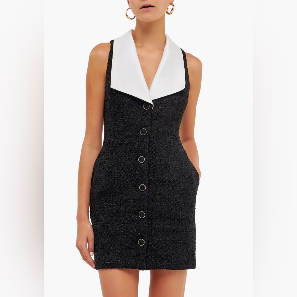 ✨ANTHROPOLOGIE Endless Rose Premium Contrast Collar Tweed Dress Size M